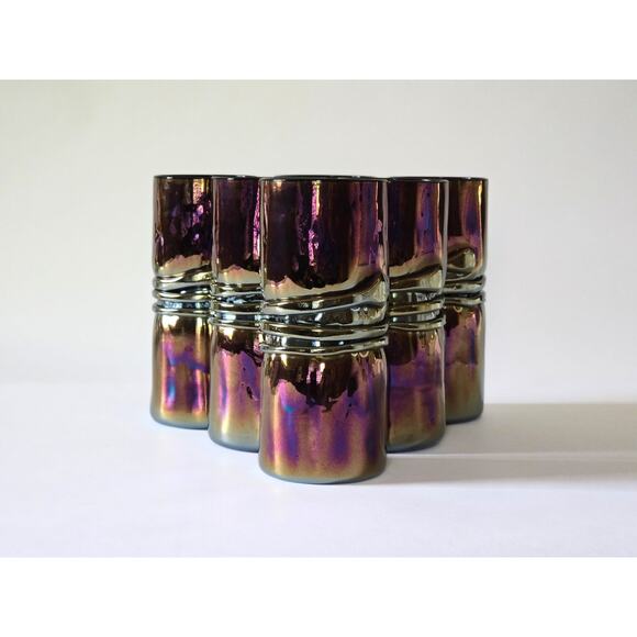 Set of 6 Esteban Prieto Tumblers, Signed 5 3/4" Iridescent Twisted Snake Glasses - Picture 9 of 10